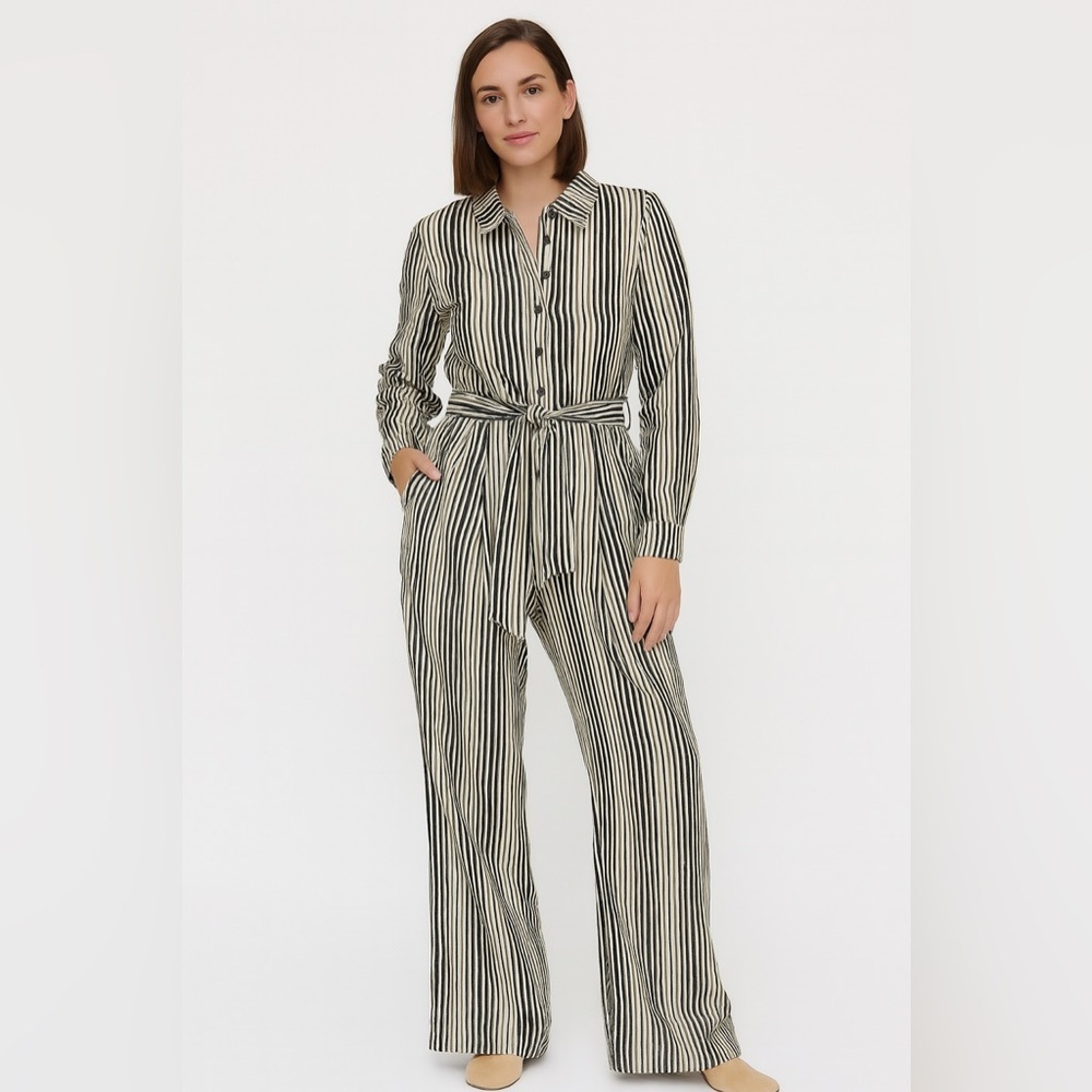 Striped Black and White Long sleeve Jumpsuit by Oliviaceous- NWT Size Medium